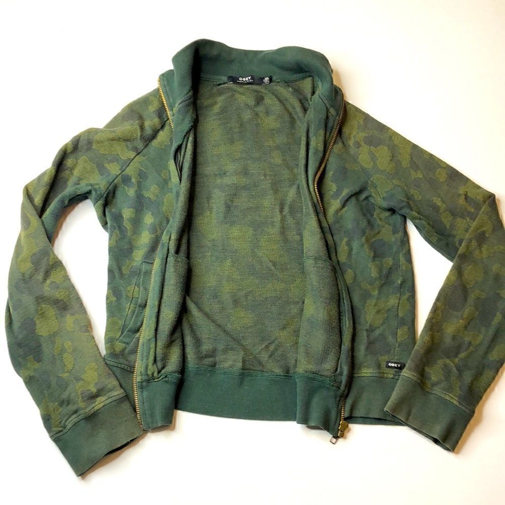 OBEY Debbie Harry Camo Green Jersey Zip-up Jacket